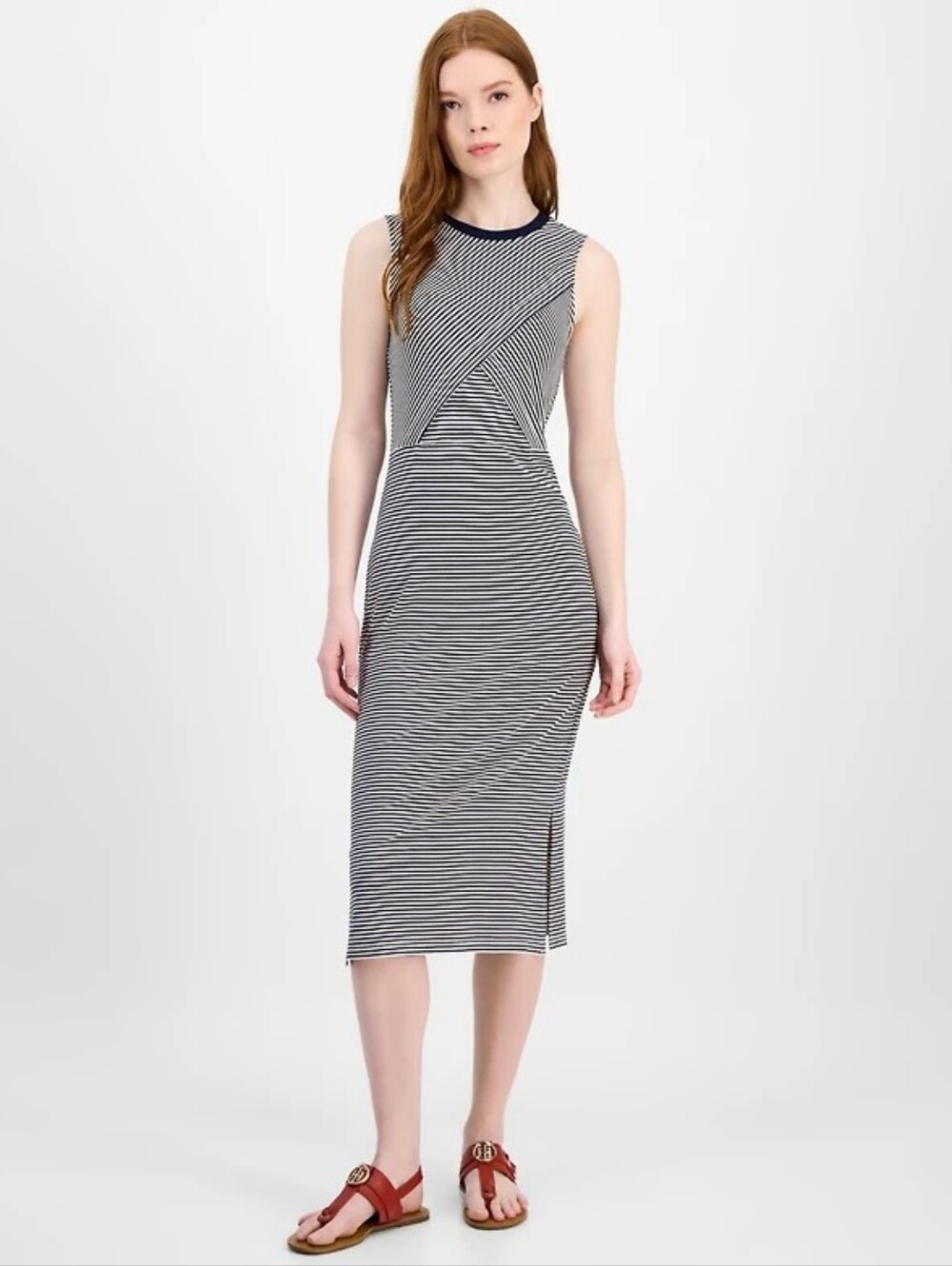 NWT Tommy Hilfiger Navy and White Striped Sleeveless Maxi Dress